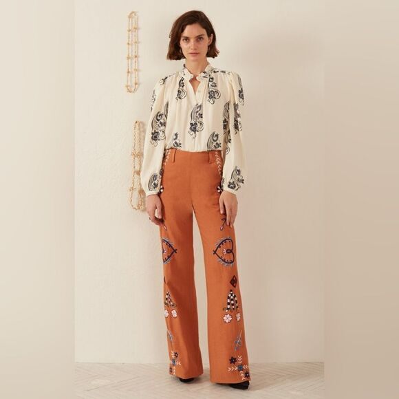 NWT Alix of Bohemia Charlie Sienna Poppy Embroidered Pants - Picture 2 of 8